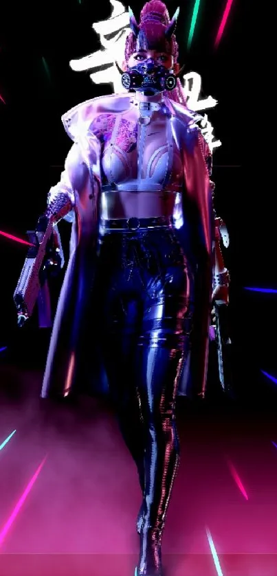 Futuristic cyberpunk character in pink neon.