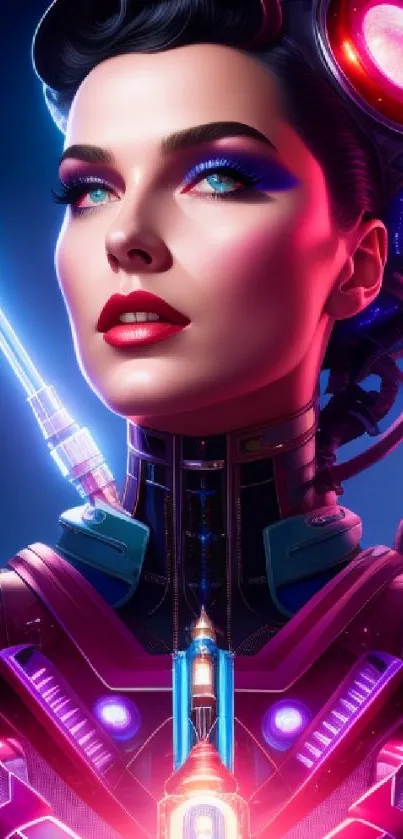 Futuristic cyberpunk portrait wallpaper with neon glow and sci-fi elements.