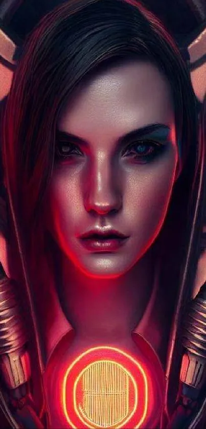 Futuristic cyberpunk art with neon red and sci-fi elements for mobile wallpaper.