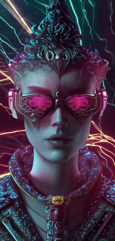 Futuristic cyberpunk art with neon colors and intricate design.