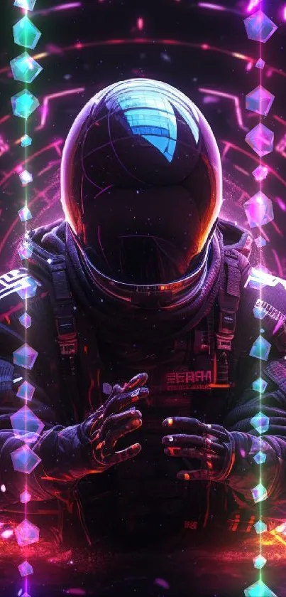 Futuristic cyberpunk astronaut in neon pink portal.