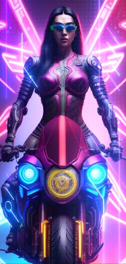 Futuristic biker in neon cyberpunk art.