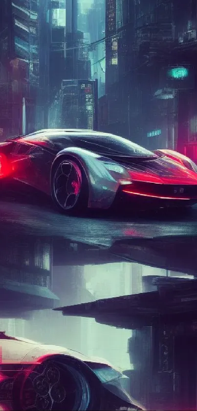 Futuristic cyberpunk cars in neon city