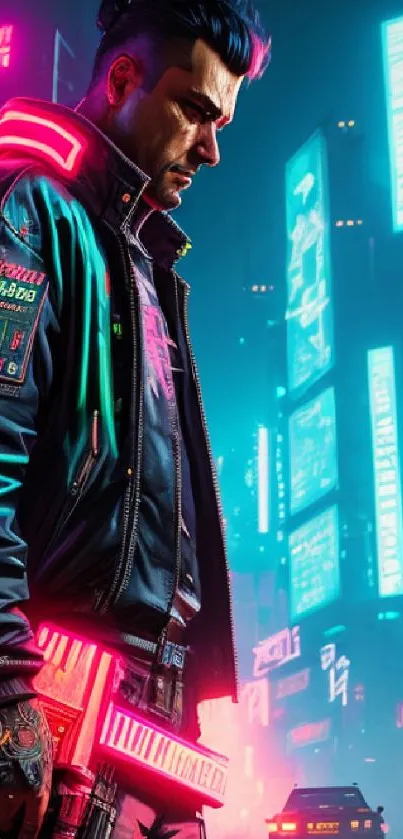 Futuristic cyberpunk cityscape with neon lights and a moody atmosphere.