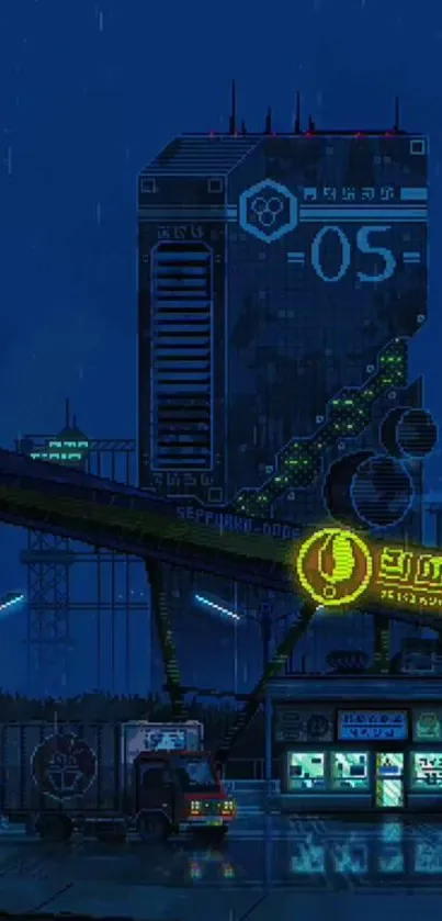 Neon-lit cyberpunk cityscape with futuristic buildings and signs.