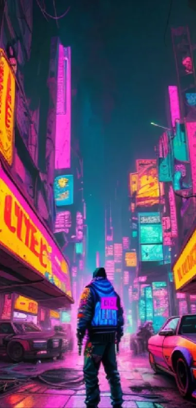 Futuristic cyberpunk city with neon lights.