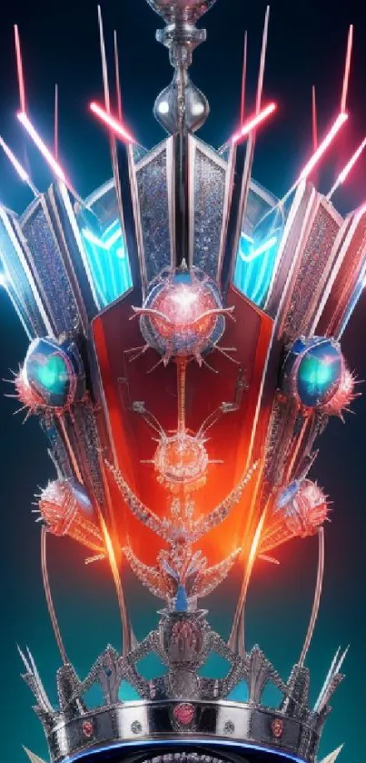 Futuristic cyberpunk crown with neon lights on a midnight blue background.