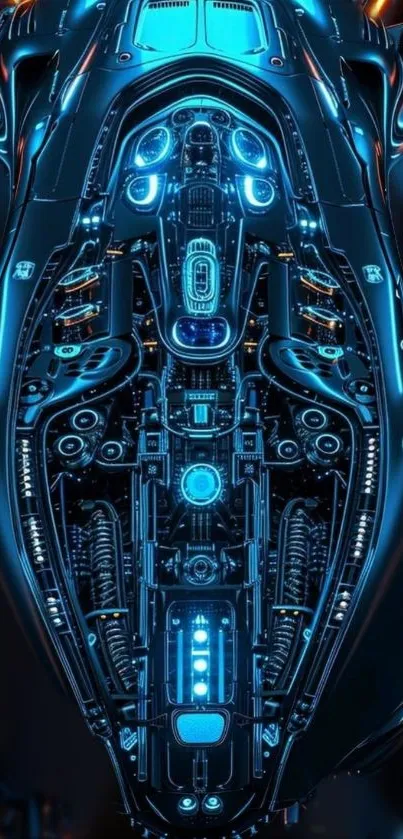 Futuristic cyberpunk engine design in blue.