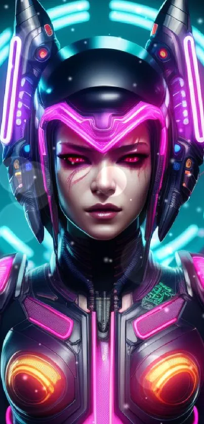 Futuristic female warrior in neon cyberpunk style.