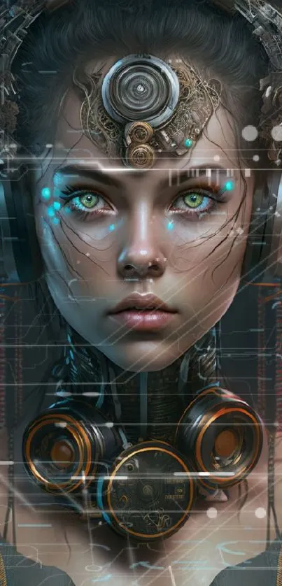 Futuristic cyberpunk robotic girl with intricate neon and metallic details.