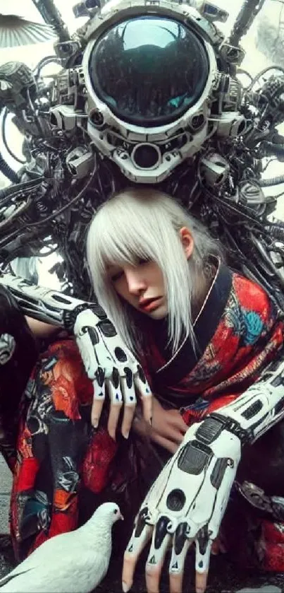 Futuristic cyberpunk girl with robotic features in digital art style.