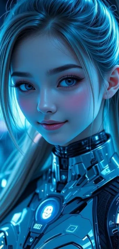 Futuristic cyberpunk girl with neon lights and tech outfit.
