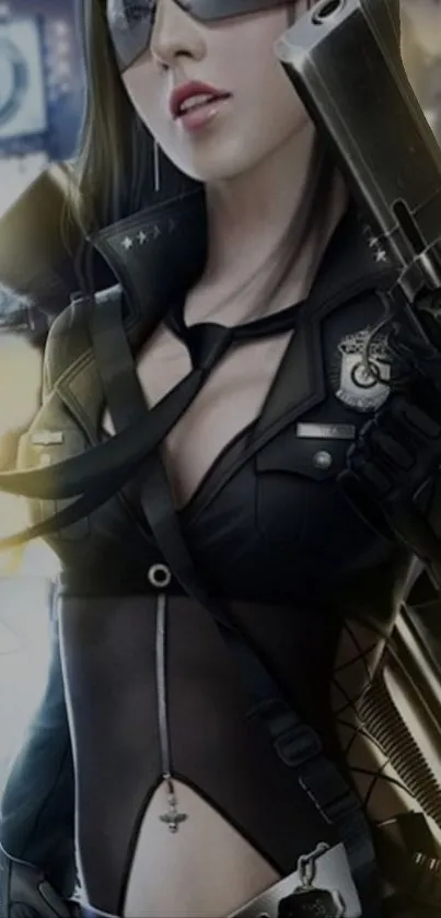 Cyberpunk hero in black armor wallpaper with futuristic design.