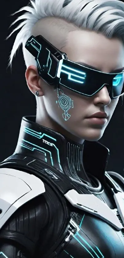 Futuristic cyberpunk character with neon accents.