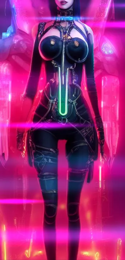 Futuristic cyberpunk design with neon glow and vibrant magenta hues.