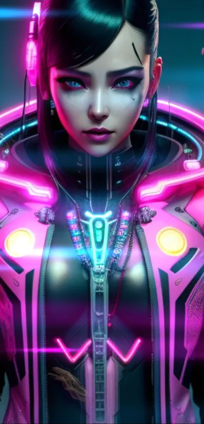 Futuristic cyberpunk girl in vibrant neon colors.