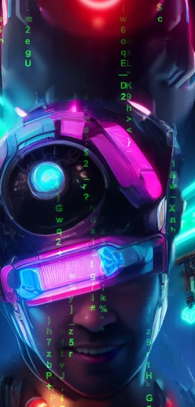 Futuristic cyberpunk helmet in neon hues.