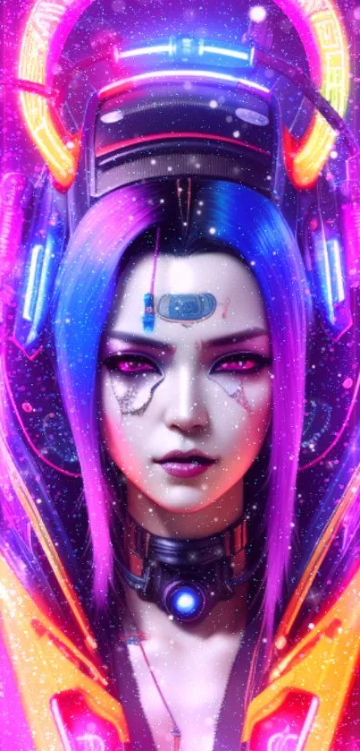 Futuristic cyberpunk wallpaper with neon lights and vibrant colors.