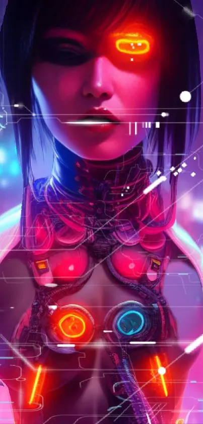 Futuristic neon cyberpunk wallpaper with vibrant digital design.