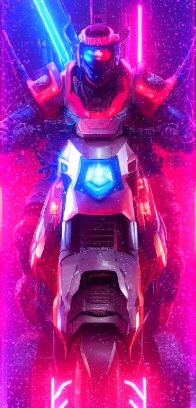 Futuristic motorbike rider in neon colors wallpaper.