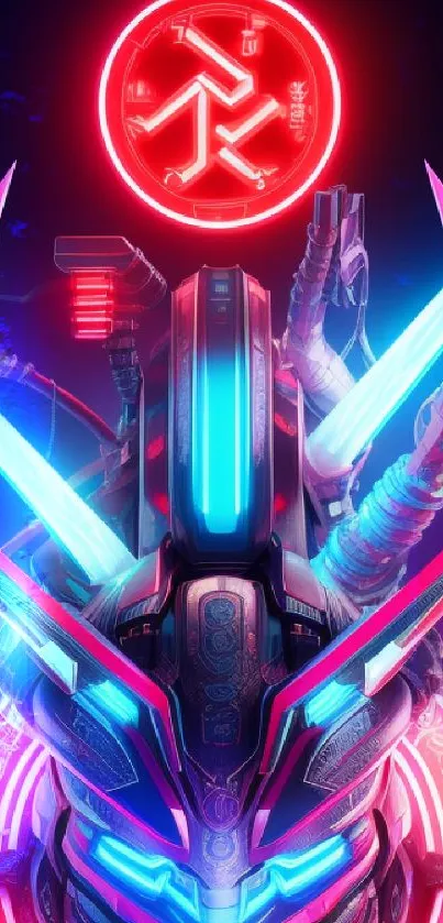 Futuristic cyberpunk samurai with neon red elements.