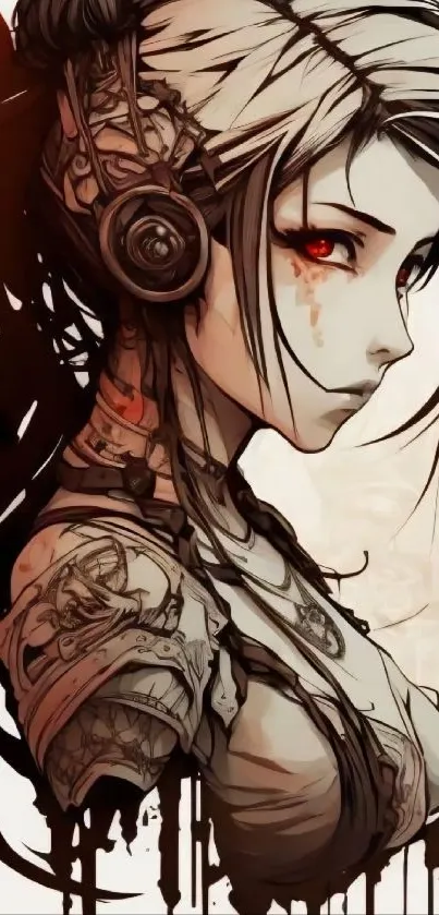 Futuristic cyberpunk female portrait with tattoos and headphones.