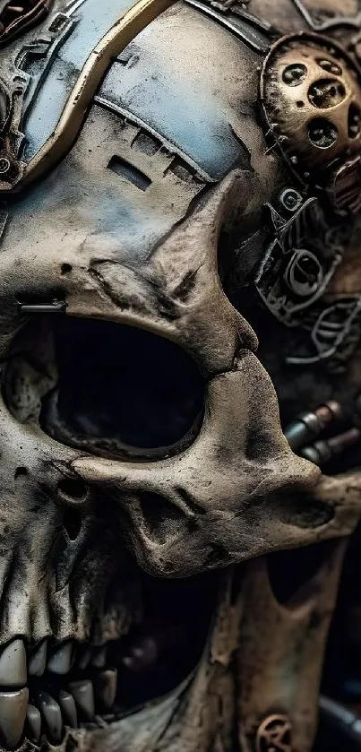 Futuristic cyberpunk skull with mechanical details.
