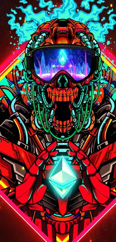 Futuristic neon skull with vibrant colors.