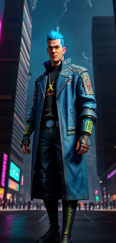 Futuristic character in cyberpunk street with neon lights and urban style scene.