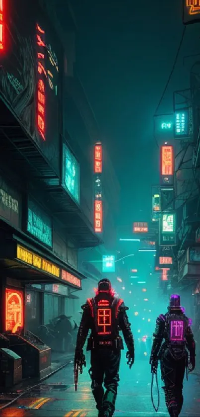 Cyberpunk scene with neon lights and futuristic urban landscape.