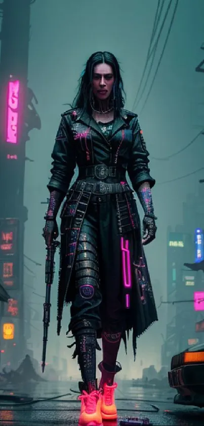 Cyberpunk street scene with vibrant neon.