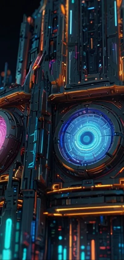 Futuristic cyberpunk technology design with neon colors.