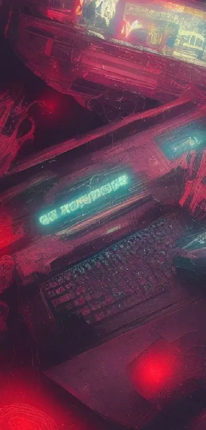 Futuristic cyberpunk technology wallpaper with neon lights.