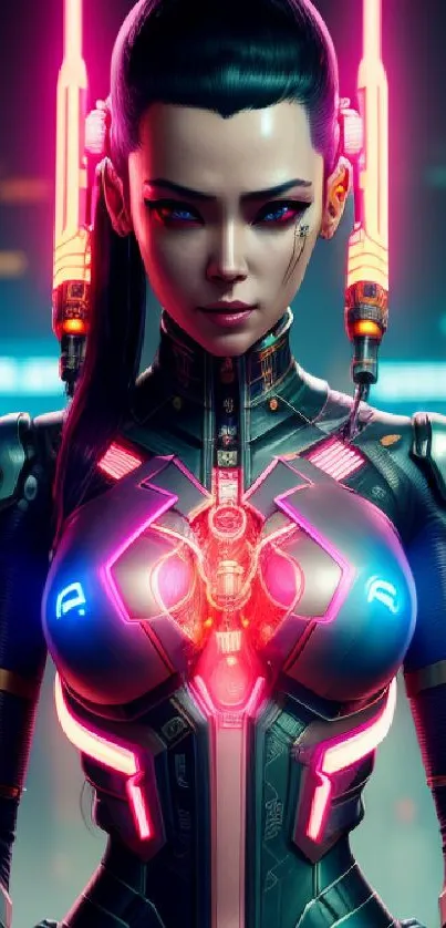 Futuristic cyberpunk warrior with neon lights.