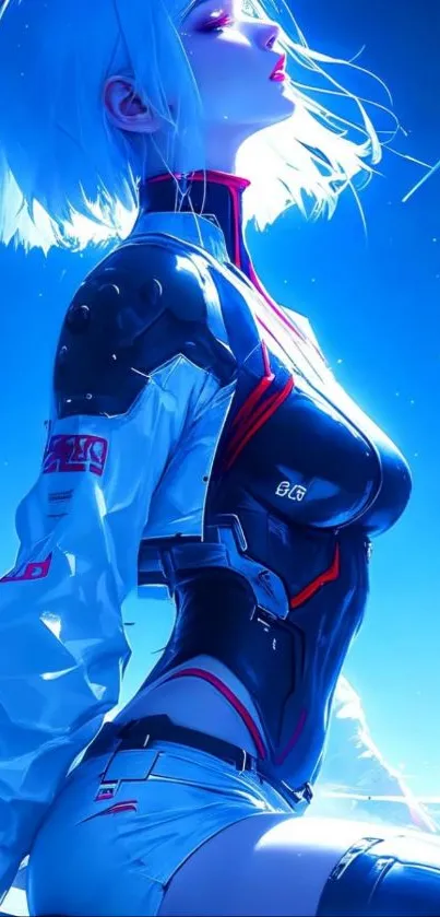 Futuristic warrior in vibrant blue art