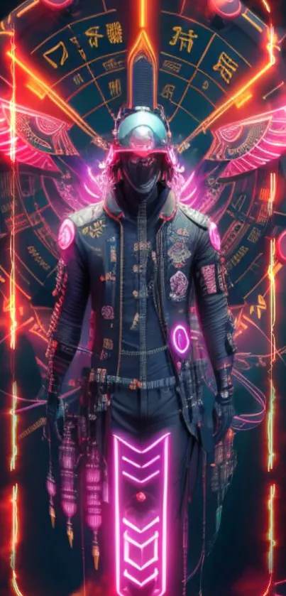 Futuristic cyberpunk warrior in neon art style.