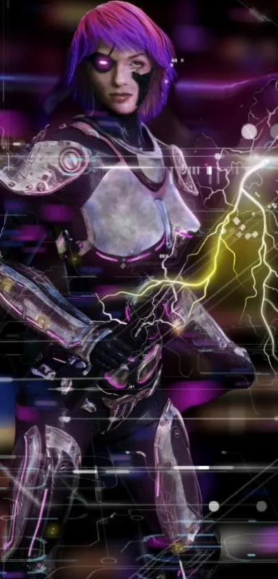 Futuristic cyberpunk warrior with neon effects.