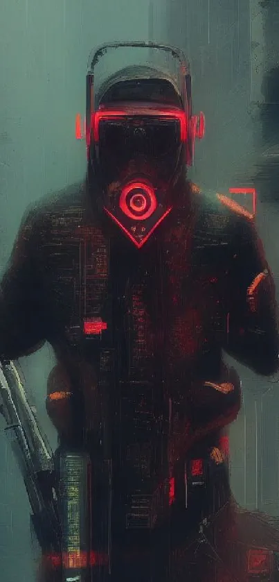 Futuristic cyberpunk warrior in neon-lit cityscape.