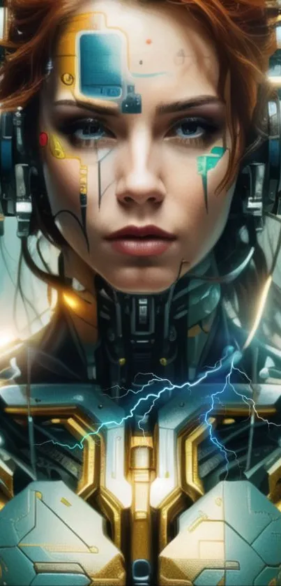 Futuristic cyberpunk style woman with tech enhancements.