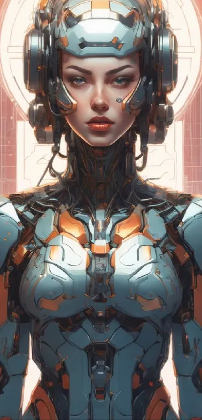 Futuristic cyberpunk woman in high-tech armor with a sci-fi theme.