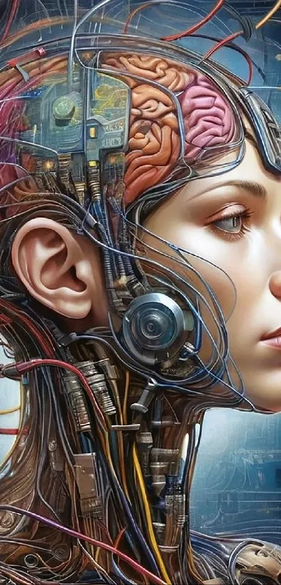 Futuristic cyborg with human features and intricate tech details.