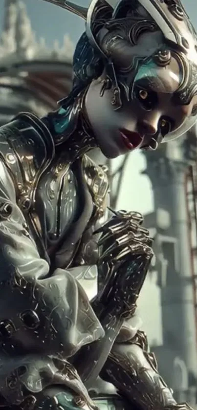 Futuristic cyborg art with metallic textures.