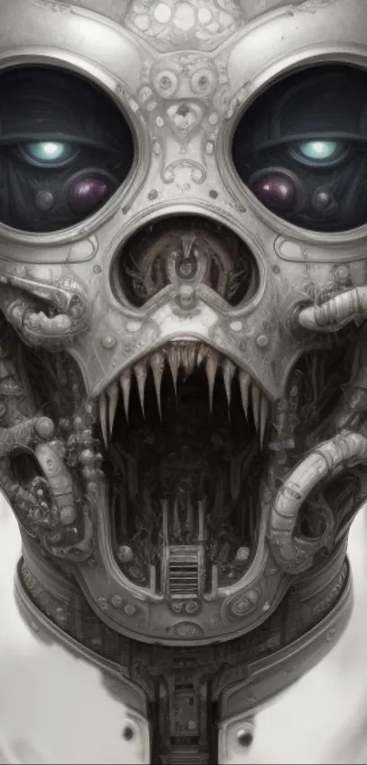 Futuristic cyborg with metallic features in striking art design.