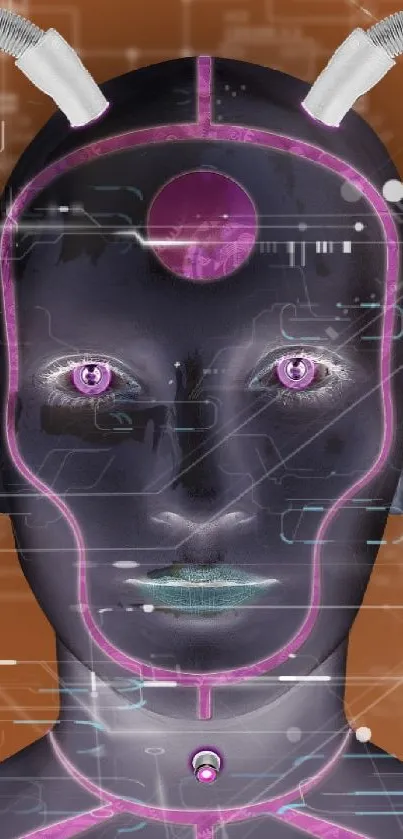 Futuristic cyborg with glowing elements on a circuit board background.