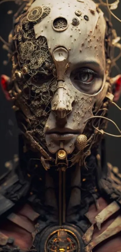 Cyborg with steampunk design elements, futuristic art.