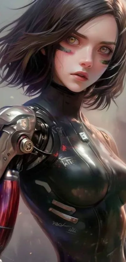 Futuristic cyborg female character artwork.
