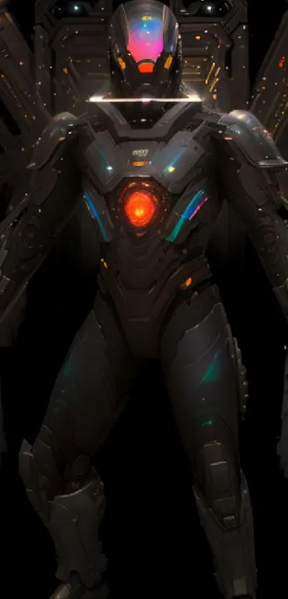 Futuristic cyborg on a black background with glowing elements.