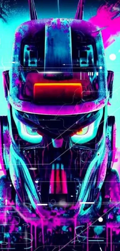 Futuristic neon cyborg design with vibrant colors.