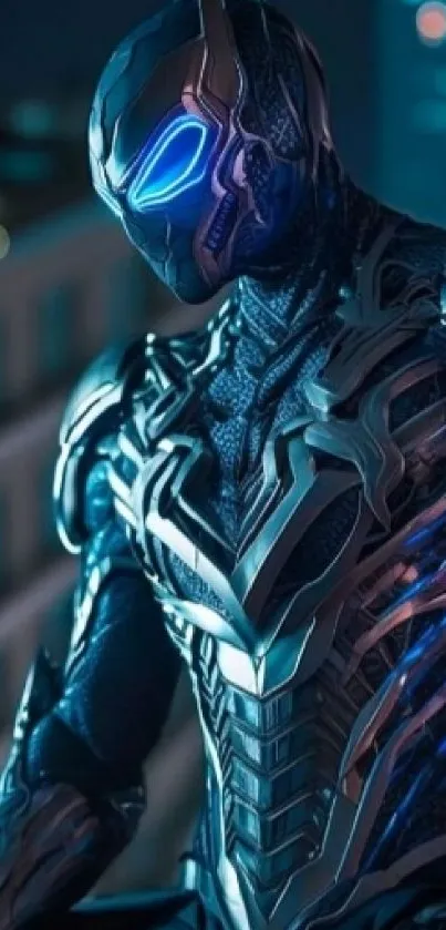 Futuristic blue cyber suit wallpaper with neon accents.