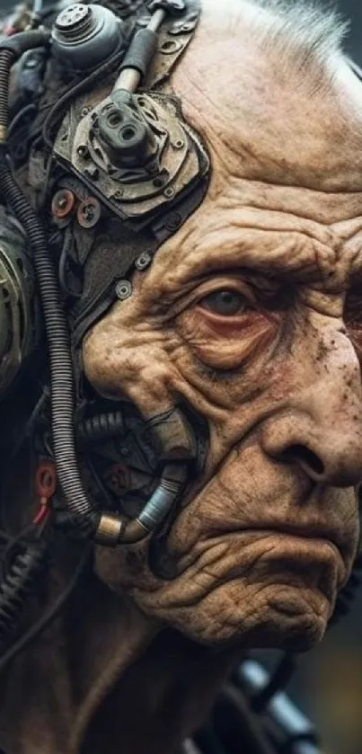 Futuristic cyborg portrait with mechanical features.